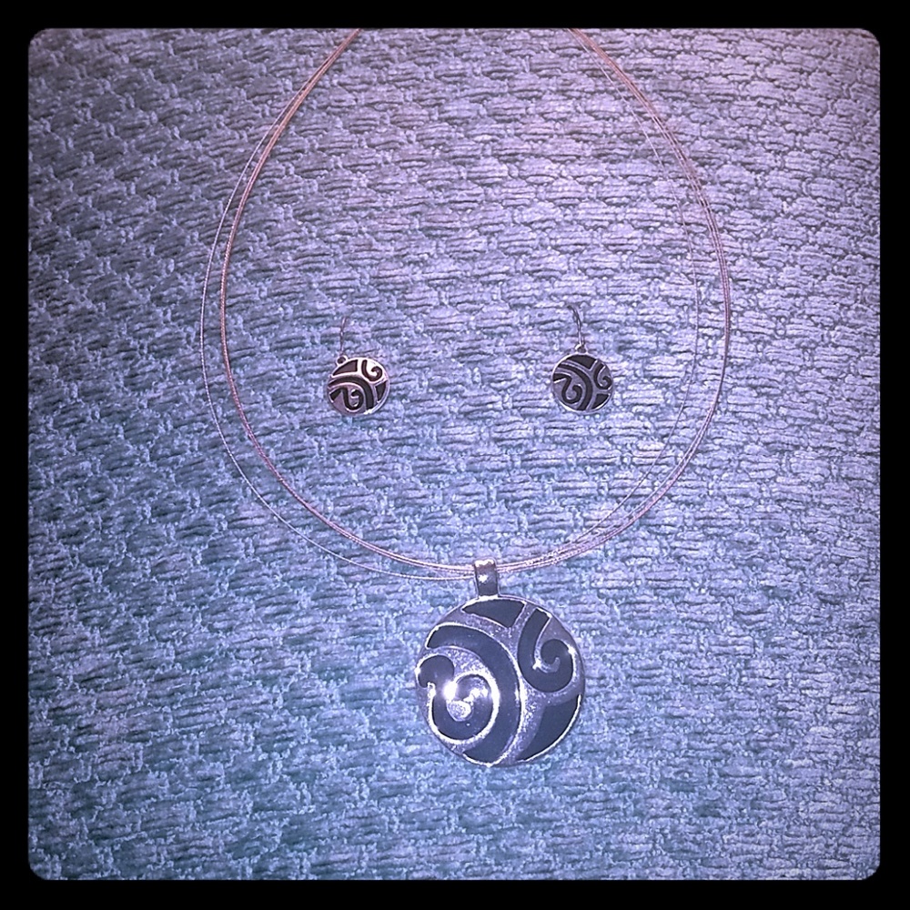 Black and Silver Necklace & Earring Set